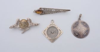 4 Teile Jugendstilschmuck, davon 3x Silber