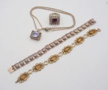 Konvolut Silberschmuck: Ring, Kette mit Anhänger und Armband; dazu Modeschmuck-Armband