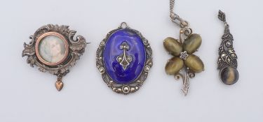 4 Teile Schmuck, u.a. mit Katzenauge, um 1900