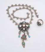 Antikes Silber-Collier, Österreich/Ungarn, Siebenbürgen, um 1880, dazu Ring; Silber