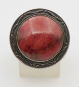 Brosche mit Jaspis-Cabochon, 875er Silber, Russland