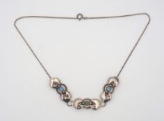 Collier mit hellblauen Steinen, 835er Silber, Art déco