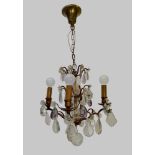 Pamples Käfig Kronleuchter im Lous XV Stil, 4 Armig, H: 40 cm, Guter, altersbedingter Zustand.