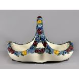 Henkelschale, Karlsruher Majolika, Jugendstil, Blumendekor, 1920er, Entwurf: Georg Kamm, Modell-Nr.