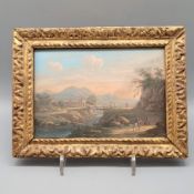 DEUTSCHER MEISTER: Südländische Flußlandschaft mit Brücke und Kastell