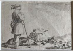 Unbekannter holländischer Künstler, 17. Jh., Landser auf der Rast, der stehende Mann schaut auf