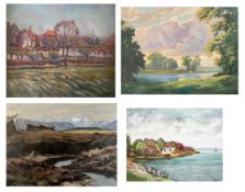 Konvolut aus vier Landschaften: Theo Henning (1897 - 1946), Herbstliche Wiesen mit zentralem Baum