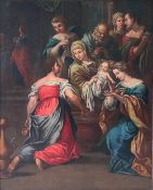 Unbekannter italienischer Künstler, 17./18. Jh., Anbetung des Jesulein durch verschiedene Figuren,