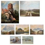 Großes Konvolut aus 7 Landschaftsgemälden: Unbekannter Maler, Küstenlandschaft mit hohen
