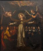 Süddeutsch, 18./19. Jh., Schutzmantelmadonna mit Gläubigen und Nonnen, Engel halten vor dunklem