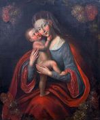Unbekannter Künstler, süddeutsch, 17./18. Jh., Madonna mit Kind und Weintrauben, Öl/Lwd (aufgez.),