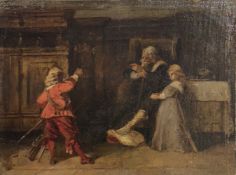 Unbekannter Künstler, 19. Jh., Kinder im Gespräch mit einem älteren Herrn. Öl/Malkarton, 20 x 26,2