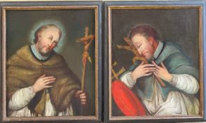 Zwei Heiligenbilder von einem unbekannten, fränkischen Künstler, 18. Jh., Altersspuren: Heiliger
