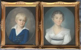 Unbekannter Künstler, Biedermeier, Anfang 19. Jh., zwei Gemälde: Portrait einer jungen Frau mit