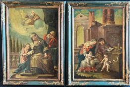 Unbekannter deutscher Künstler, 18. Jhd. 2 Gemälde: Anna lehrt Maria das Lesen, im oberen Bereich