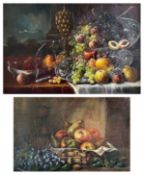 Zwei Stillleben: Eduard Huber-Andorf (1877-1965), Stillleben mit Buckelpokal, Silberschalen und