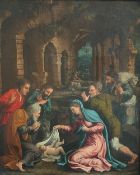 Unbekannter Künstler, deutsch-italienische Schule, 17./18. Jh., Anbetung der Hirten in einer alten