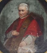Unbekannter Künstler, 19. Jh., Portrait eines Papstes, Öl/Lwd, Altersspuren, 34 x 30 cm, mit