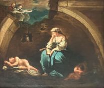 Unbekannter Künstler, 17./18. Jh., Melancolia: Als zentrale Figur eine Frau mit Buch auf dem Knie,