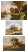 3 Landschaftsgemälde, Altersspuren: Carl Bertold (1870-?), Landschaft mit Baum, signiert, Öl/Lwd,