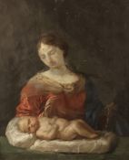 Unbekannter Künstler, Maria mit dem Jesuskind, Öl auf Holzplatte, Altersspuren, 43 x 36 cm (