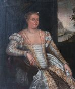 Unbekannter Künstler, Spätrenaissance-Frühbarock, 18. Jh., Portrait einer aufwändig gewandeten