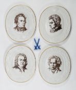 MEISSEN, vier Medaillon-Plaketten/Wandplatten aus einer limitierten Edition DDR 1978.