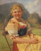 RAU, Emil zugeschrieben. München Mädchen in Tracht vor sonniger Berglandschaft