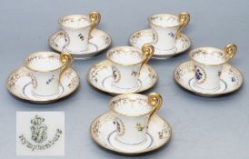 Moccatassen, 6er Satz. NYMPHENBURG, um 1960. Form "Empire".