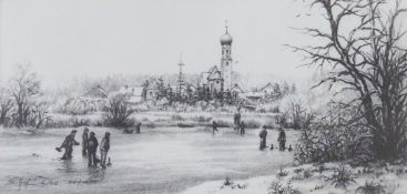 HAFENEDER, Siegfried. 1936 Prien/Chiemsee - 2010. "Eisvergnügen, Winterfreuden vor Eresing", Bl