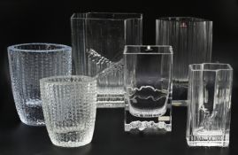 6 Glasobjekte z.T. bez. Tapio Wirkkala H bis ca. 22 cm Asp.