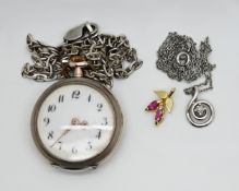 1 Kette, 1 Anhänger, je WG 8 ct., 1 Anhänger undeutl. gest. wohl GG 8 ct., 1 Damentaschenuhr um 1900
