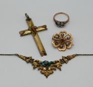 1 Damenring ungest. wohl RG 14ct. (Säure hält), um 1900, mit Altschliffbrillanten bis zu ca. 0,15ct.