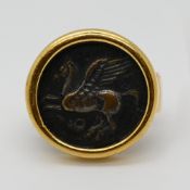 1 Münzring wohl Griechenland wohl Metall antik, Fassung GG 18ct.,