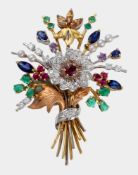 Brosche, 750 GG, WG und Roségold,