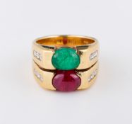 Doppelring, 18 K GG,