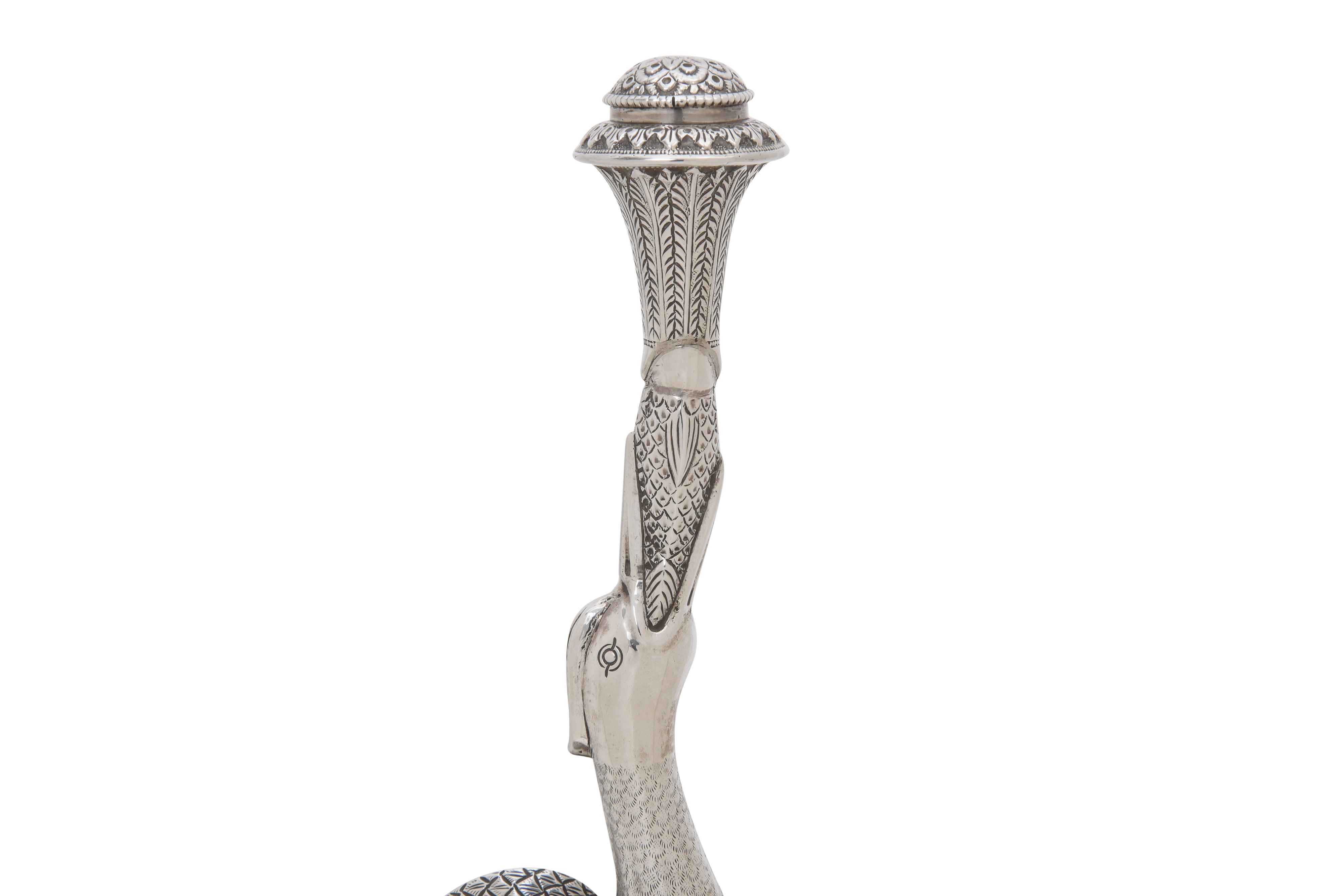 A STORK-SHAPED INDIAN PARCEL-GILT SILVER ROSEWATER SPRINKLER (GULABPASH) Lucknow, Awadh (Oudh), Nort - Image 5 of 10