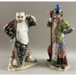 Asiatika, wohl China, Paar (2 Stück) Porzellan / Keramik Figuren, beschädigt, Zhu Bajie 豬八戒