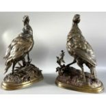 Pautrot, Ferdinand (1832-1874) nach, Paar Bronze Figuren Rebhuhn Partridge, je ca. 35cm hoch