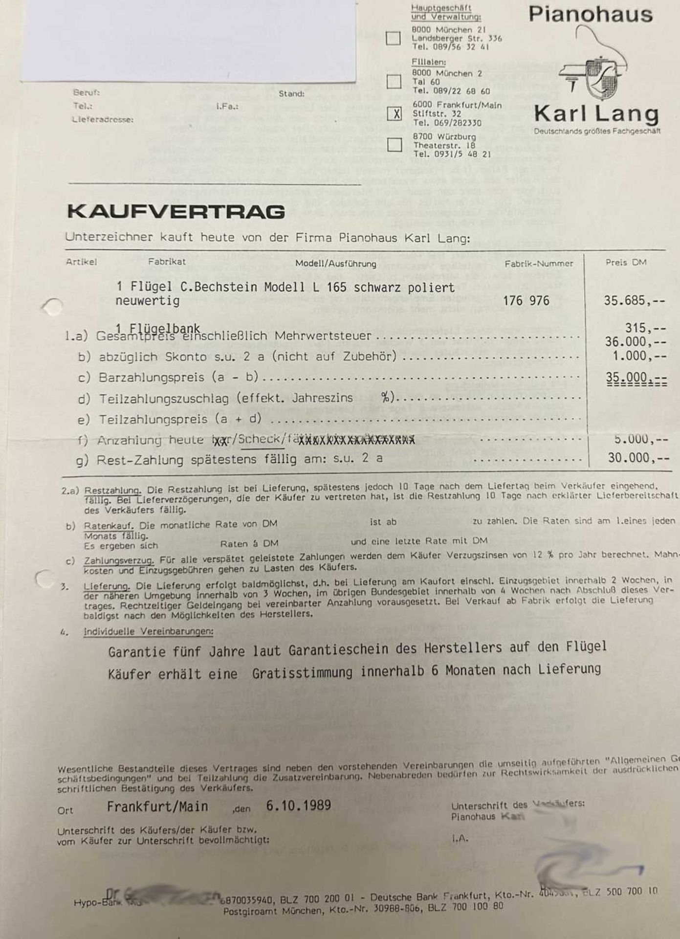 Bechstein Flügel / Stutzflügel L 165 schwarz poliert, Baujahr ca. 1983 mit Rechnung über 35000 DM - Bild 11 aus 11