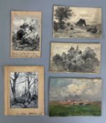 Böhmer, Heinrich (1852-1930), Ölgemälde, Zeichnungen und Tusche Aquarell Malereien, insgesamt 5