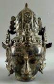 Asiatika Vajrayana, wohl tantrischer Bodhisattva Bronze Kopf mit Schädelkrone, wohl Tibet Nepal