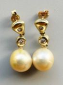 Gold 585 Paaar Ohrstecker mit Südsee Perlen und Brillanten