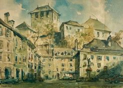 Schwetz, Franz (1910-1969), Druckgrafik Stadtansicht Feldkirch Österreich um 1968