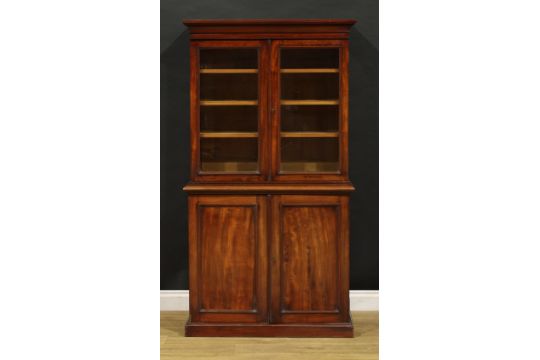 A Victorian mahogany library bookcase, of diminutive proportions, outswept cornice above a pair of - Image 2 of 4