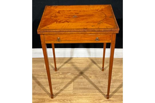 A 19th century Sheraton Revival rosewood crossbanded satinwood card table, hinged top enclosing a - Image 2 of 3