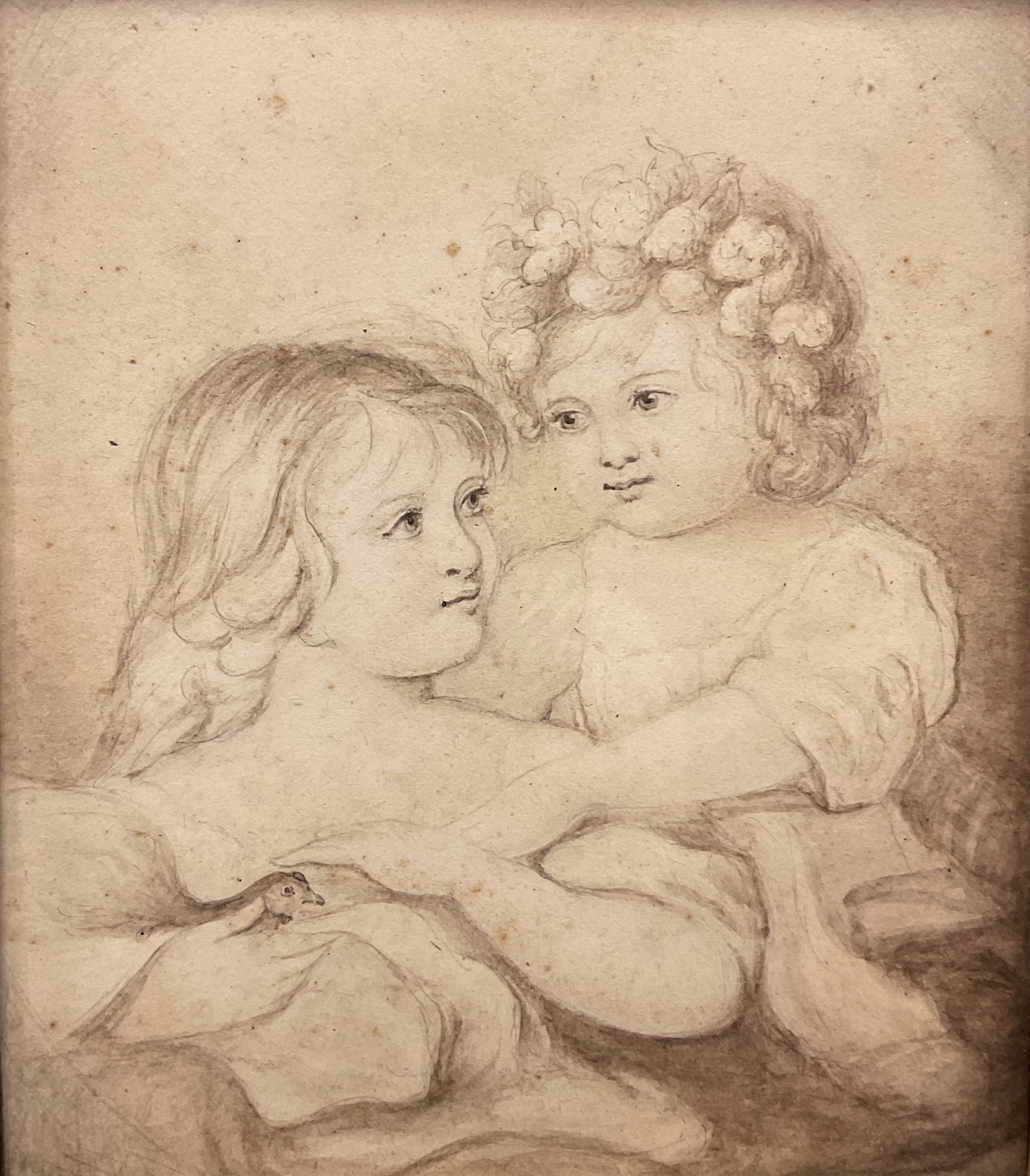 English School, 18th / early 19th century, A Portrait of two sisters, Grisaille watercolour, with - Image 2 of 3