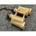 WW2 Third Reich 6 x 30 binoculars. Dunklegelb dark tan coloured paint. Bakelite eye cups. Complete