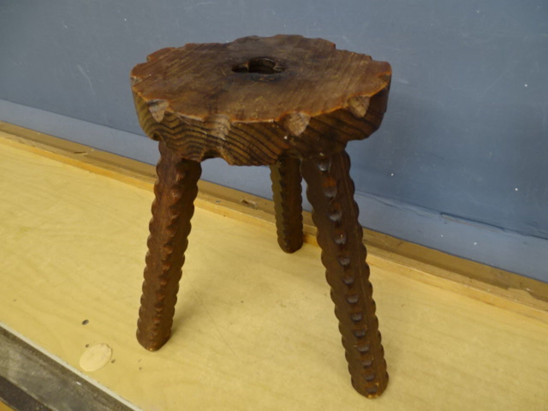 Vintage Spanish Brutalist style stool 36cmH top 23cm diameter (crack down the back of one leg but