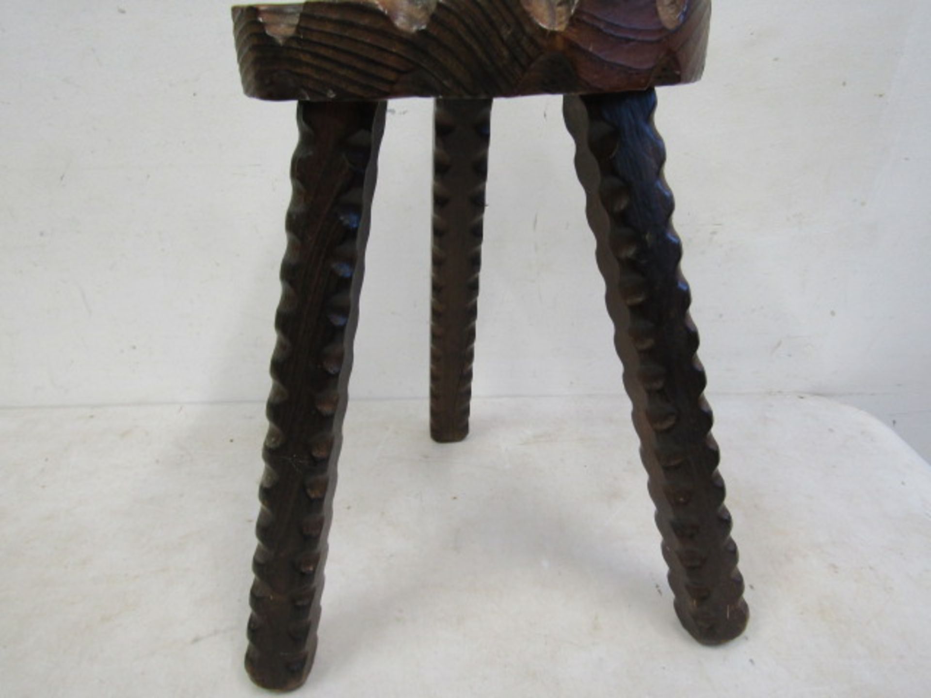 Vintage Spanish Brutalist style stool 36cmH top 23cm diameter (crack down the back of one leg but - Image 4 of 7